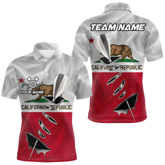 Maxcorners Custom California State Flag Silver Dart Steel Tip Dart Men Polo Shirt, Dart Team Jerseys