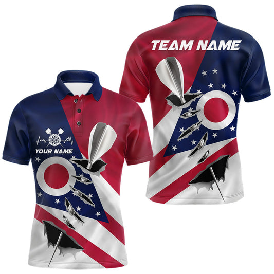 Maxcorners Custom Ohio State Flag Silver Dart Steel Tip Dart Men Polo Shirt, Ohio Dart Team Jerseys