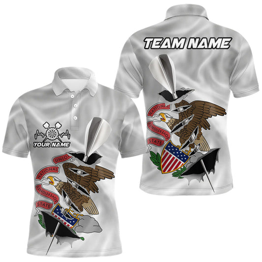 Maxcorners Custom Illinois State Flag Silver Dart Steel Tip Dart Men Polo Shirt, Dart Team Jerseys