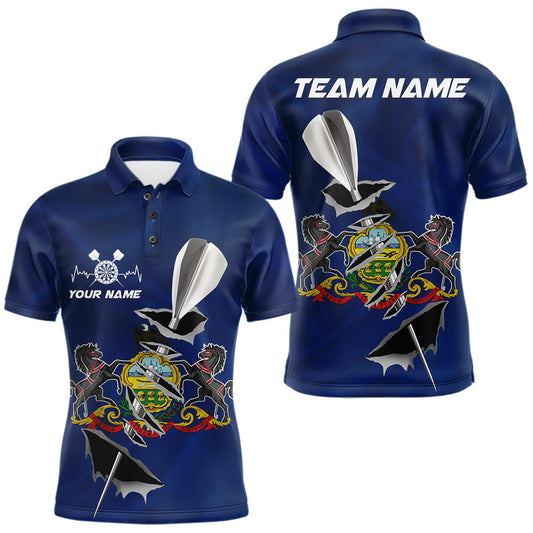 Maxcorners Custom Pennsylvania State Flag Silver Dart Steel Tip Dart Men Polo Shirt, Dart Team Jerseys