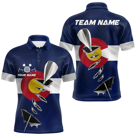 Maxcorners Custom Colorado State Flag Silver Dart Steel Tip Dart Men Polo Shirt, Dart Team Jerseys