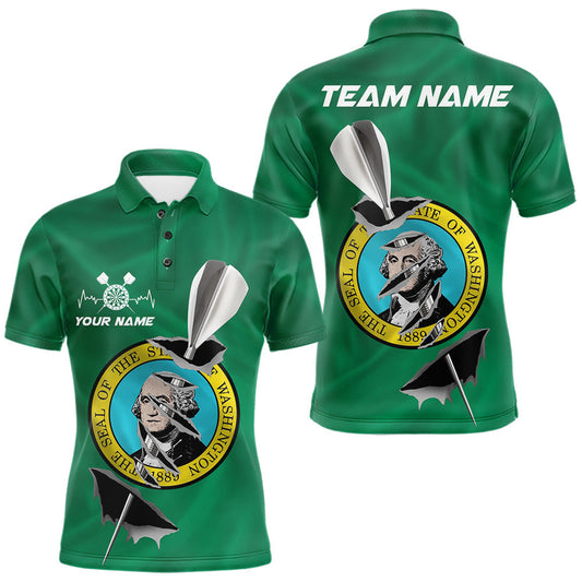 Maxcorners Custom Washington State Flag Silver Dart Steel Tip Dart Men Polo Shirt, Dart Team Jerseys