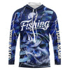 Maxcorners Blue Lightning American Flag Custom Bass Fishing Long Sleeve Shirts, Fish Reaper Fishing Jerseys LM0201