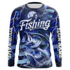 Maxcorners Blue Lightning American Flag Custom Bass Fishing Long Sleeve Shirts, Fish Reaper Fishing Jerseys LM0201