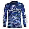 Maxcorners Blue Lightning American Flag Custom Bass Fishing Long Sleeve Shirts, Fish Reaper Fishing Jerseys LM0201