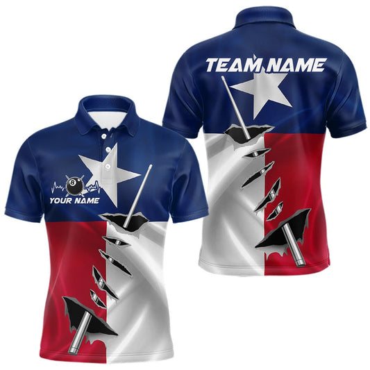 Maxcorners Custom Texas State Flag Silver Billiard Cue Patriotic Billiard 8 Ball Shirts For Men LM2901