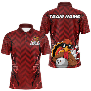Maxcorners Red Custom Funny Turkey Bowling Jerseys, Bowling Team League Shirt Men Bowlers Outfit LM2602