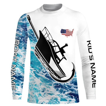 Maxcorners Custom Deep Sea Fishing Shirts With Boat Name, American Flag Saltwater LM0501