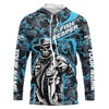 Maxcorners Custom Fish Reaper Skull Bass Long Sleeve Fishing Shirt, Bass Hunter Blue Camo Fishing Jerseys LM0201