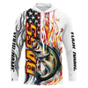 Maxcorners Flame American Flag Custom Bass Long Sleeve Fishing Shirts, Patriotic Bass Fishing Jerseys LM0201