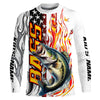 Maxcorners Flame American Flag Custom Bass Long Sleeve Fishing Shirts, Patriotic Bass Fishing Jerseys LM0201
