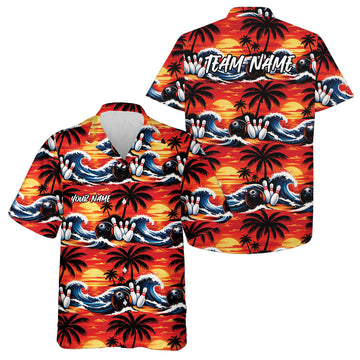 Maxcorners Custom Palm Tree And Sunset Scene Bowling Hawaiian Shirts For Men And Women Summer Outfit 1 LM0503