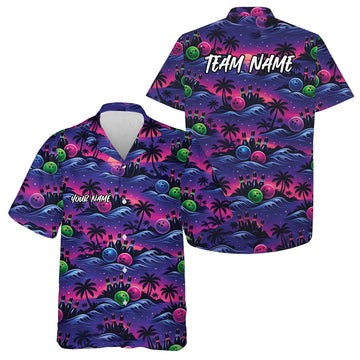 Maxcorners Custom Summer Vibe Ocean And Palm Tree Bowling Hawaiian Team Shirt 8 LM0503