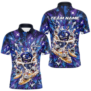 Maxcorners Custom Monster Bowling Beer Party Men Polo Shirt With Funny Ball And Pin LM0607