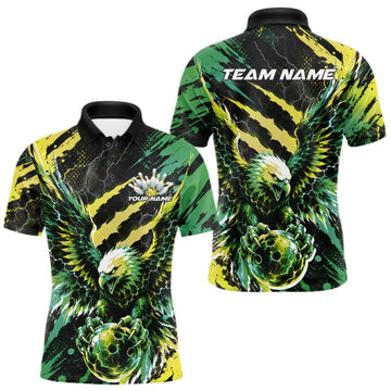 Maxcorners Custom Green And Yellow Claw Marks Eagle Bowling Men Polo Shirt, Eagle Bowling Jersey LM0409