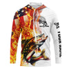 Maxcorners Flame American Flag Custom Walleye Fishing Shirts, Patriotic Walleye Long Sleeve Fishing Jerseys LM0501