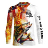 Maxcorners Flame American Flag Custom Walleye Fishing Shirts, Patriotic Walleye Long Sleeve Fishing Jerseys LM0501