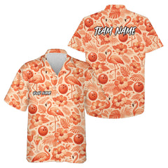 Maxcorners Custom Tropical Plants And Flamingo Hawaiian Bowling Shirt For Men And Women 2 LM0503