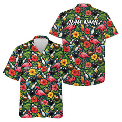 Maxcorners Custom Tropical Plants And Flamingo Hawaiian Bowling Shirt For Men And Women 4 LM0503