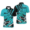 Maxcorners Black And Blue Custom Flame Bowling League Shirts, Bowler Polo Shirts