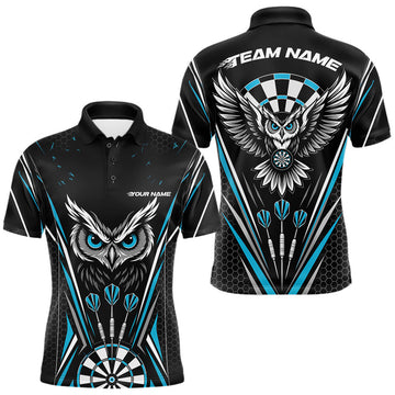 Maxcorners Custom Black And Blue Owl Darts Polo Shirts For Men, Darts Team Jerseys LM0208