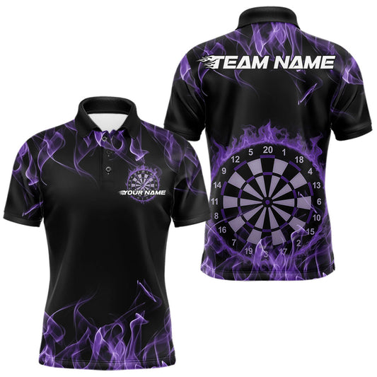 Maxcorners Custom Black And Purple Flame Dartboard Dart Polo Shirts For Men, Dart Players Outfits MT0410