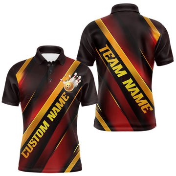 Maxcorners Custom Red And Gold Bowling Tournament Shirts For Men And Women With Name, Bowler Outfit LM0602