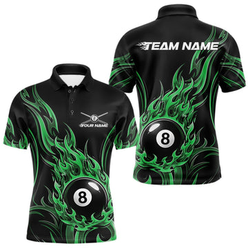 Maxcorners Custom Green Tribal Flame 8 Ball Billiard Men Polo Shirt, Pool League Shirt LM1508