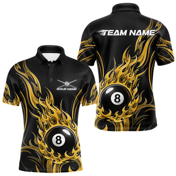 Maxcorners Custom Yellow Tribal Flame 8 Ball Billiard Men Polo Shirt, Pool League Shirt LM1508