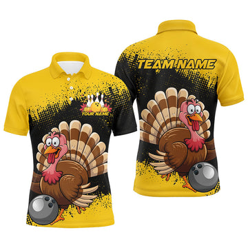 Maxcorners Funny Black&Yellow Hexagon Pattern Bowling Gifts for Men Team with Name Polo & 1/4 Zip