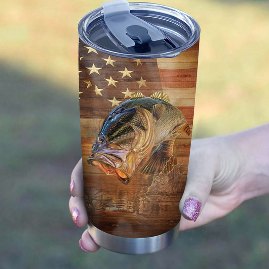 Maxcorners Bass Fishing Tumbler American Flag Custom Gifts For Dad
