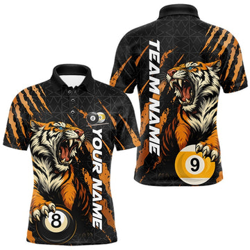 Maxcorners Custom Roaring Tiger 8 Ball And 9 Ball Billiard Polo Shirt For Men, Tiger Pool Shirt