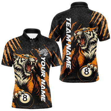 Maxcorners Custom Roaring Tiger 8 Ball Billiard Polo Shirt For Men, Tiger Pool Shirt
