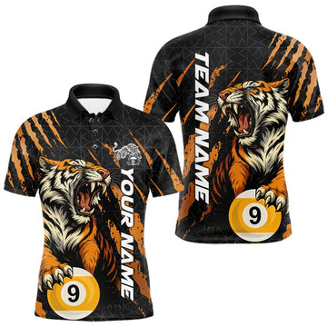 Maxcorners Custom Roaring Tiger 9 Ball Billiard Polo Shirt For Men, Tiger Pool Shirt