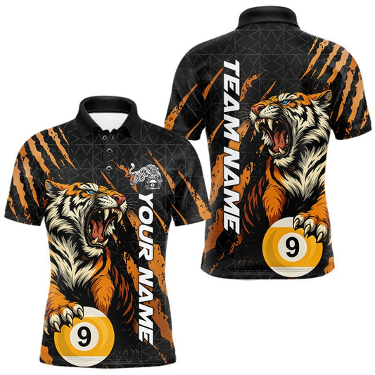Maxcorners Custom Roaring Tiger 9 Ball Billiard Polo Shirt For Men, Tiger Pool Shirt
