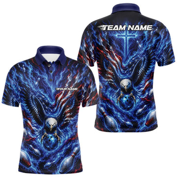 Maxcorners Custom American Bowling Eagle Men Polo Team Shirt, Patriotic Bowling Jerseys