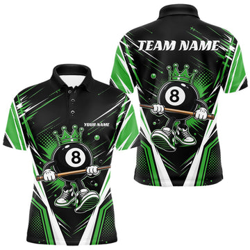 Maxcorners Custom Funny 8 Ball Wearing Crown Billiards King Men Polo Shirt, Green Pool Team Jerseys