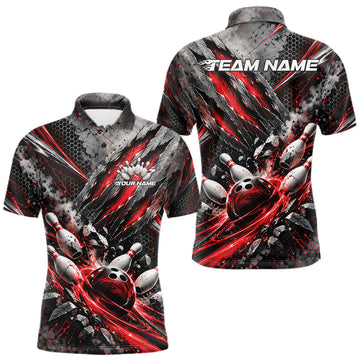 Maxcorners Red Claw Marks Custom Bowling Jersey, Bowling Tournament Men Polo Shirt Team Uniform