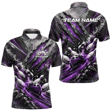 Maxcorners Purple Claw Marks Custom Bowling Jersey, Bowling Tournament Men Polo Shirt Team Uniform