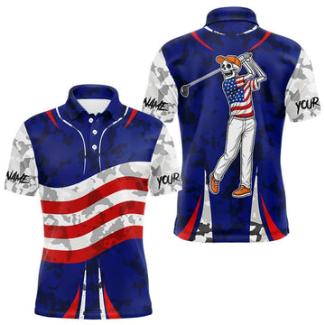 Maxcorners USA flag camo golf outfits funny skull golf polo shirts for Men custom patriotic golf shirts for men