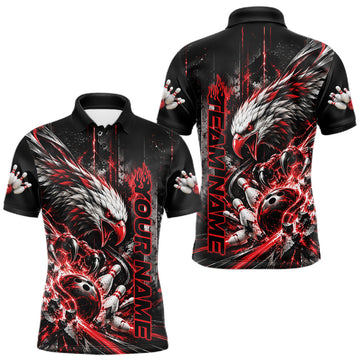 Maxcorners Custom Red Grunge Eagle Bowling Men Polo Shirt, Team League Shirt Bowlers Outfit