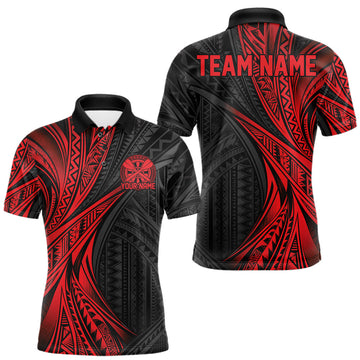Maxcorners Custom Black And Red Tribal Pattern Dart Team Men Polo Shirt, Dart League Shirt
