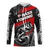 Maxcorners Black And Red Camo Bass Long Sleeve Tournament Fishing Shirts, Custom Bass Fishing Jerseys LM0201