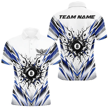 Maxcorners Custom Royal Blue 8 Ball Billiard Impact Men Polo Shirt, Billiard League Team Jersey