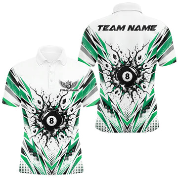 Maxcorners Custom Green 8 Ball Billiard Impact Men Polo Shirt, Billiard League Team Jersey