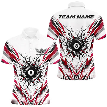 Maxcorners Custom Red 8 Ball Billiard Impact Men Polo Shirt, Billiard League Team Jersey