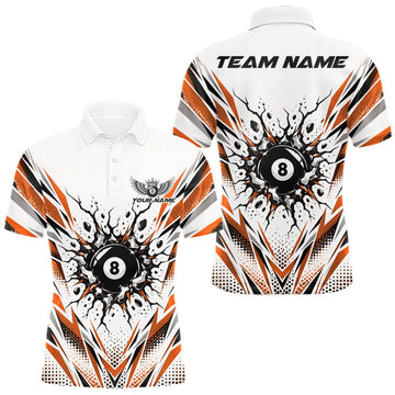 Maxcorners Custom Orange 8 Ball Billiard Impact Men Polo Shirt, Billiard League Team Jersey