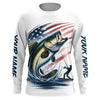 Maxcorners Personalized American Flag Bass Long Sleeve Fishing Shirts, Patriotic Bass Fishing Jerseys LM0201