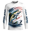 Maxcorners Personalized American Flag Bass Long Sleeve Fishing Shirts, Patriotic Bass Fishing Jerseys LM0201
