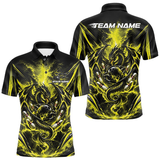 Maxcorners Custom Black And Yellow Thunder Lightning Dragon Men Bowling Jersey Men Polo Shirt